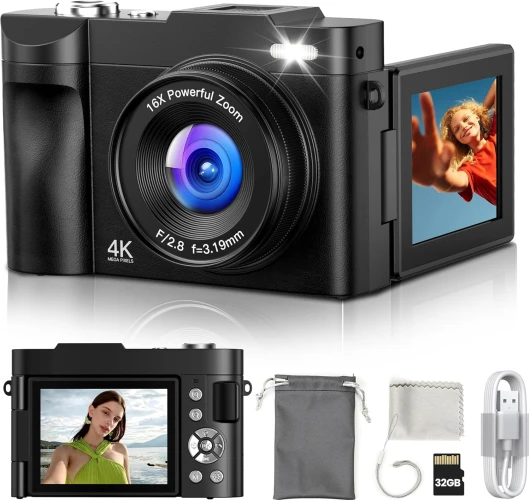 Appareil Photo Numérique 4K Digital: 50MP Appareils Numérique avec Écran Rabattable 180° - Camera pour Vlog avec Carte 32GB - pour Adolescents Débutants Adultes Enfant