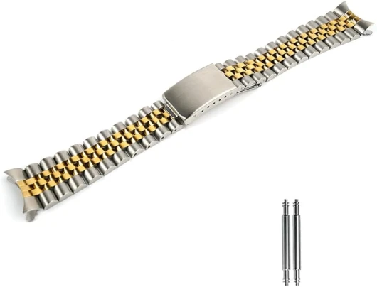 Bracelet de montre en acier inoxydable massif 316L pour montre Rolex Seiko (20 mm, 2 tons dorés)